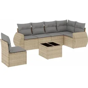vidaXL Salon de jardin avec coussins 7 pcs beige résine tressée pas cher