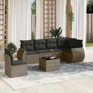 vidaXL Salon de jardin avec coussins 7 pcs gris résine tressée pas cher