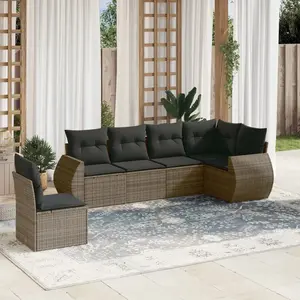 vidaXL Salon de jardin 6 pcs avec coussins gris résine tressée pas cher