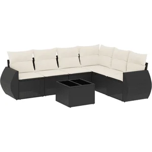 vidaXL Salon de jardin 7 pcs avec coussins noir résine tressée pas cher