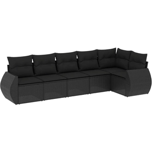 vidaXL Salon de jardin 6 pcs avec coussins noir résine tressée pas cher