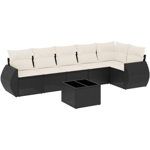 vidaXL Salon de jardin 6 pcs avec coussins noir résine tressée pas cher