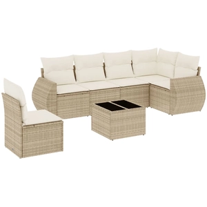 vidaXL Salon de jardin avec coussins 6 pcs beige résine tressée pas cher