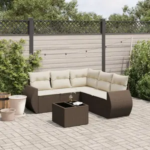 vidaXL - 6-delige - Loungeset - met - kussens - poly - rattan - bruin pas cher
