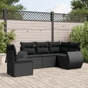 vidaXL Salon de jardin 5 pcs avec coussins noir résine tressée pas cher