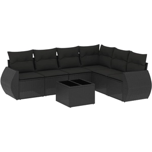 vidaXL Salon de jardin 6 pcs avec coussins noir résine tressée pas cher