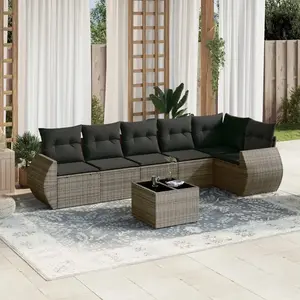 vidaXL Salon de jardin avec coussins 7 pcs gris résine tressée pas cher