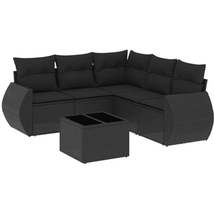 vidaXL Salon de jardin 6 pcs avec coussins noir résine tressée pas cher