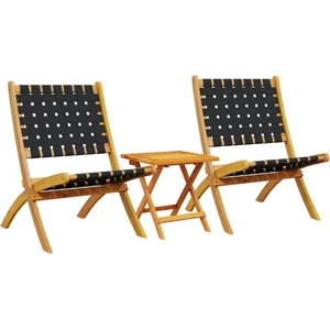 vidaXL Chaises pliables de jardin lot de 2 avec table noir bois massif pas cher