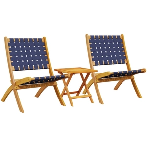 vidaXL Chaises pliables de jardin lot de 2 avec table bleu foncé bois pas cher