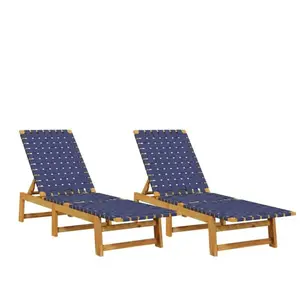 Comparateur de prix : vidaXL Chaises longues lot de 2 bleu bois d'acacia solide et tissu