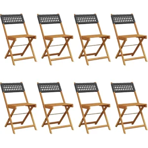 vidaXL Chaises de jardin pliantes lot de 8 noir poly rotin bois massif pas cher