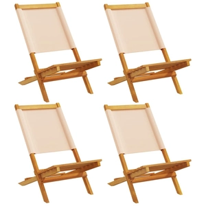 vidaXL Chaises de jardin pliantes lot de 4 beige tissu et bois massif pas cher