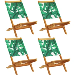vidaXL Chaises de jardin pliantes lot de 4 vert tissu et bois massif pas cher