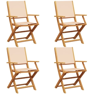 vidaXL Chaises de jardin pliantes lot de 4 beige tissu et bois massif pas cher