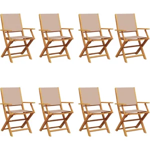 vidaXL Chaises de jardin pliantes lot de 8 taupe tissu et bois massif pas cher