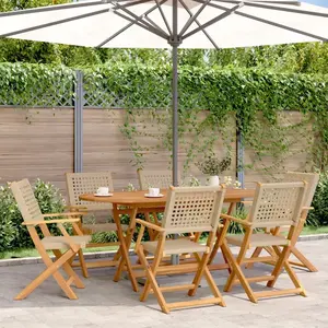 vidaXL Chaises de jardin pliantes lot de 6 beige rotin et bois massif pas cher