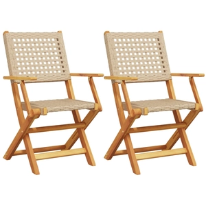 vidaXL Chaises de jardin pliantes lot de 4 beige rotin et bois massif pas cher