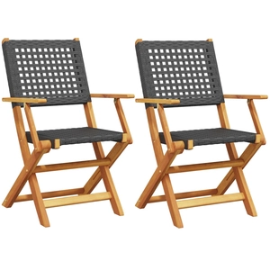 vidaXL Chaises de jardin pliantes lot de 4 noir poly rotin bois massif pas cher