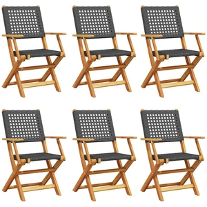 vidaXL Chaises de jardin pliantes lot de 6 noir poly rotin bois massif pas cher