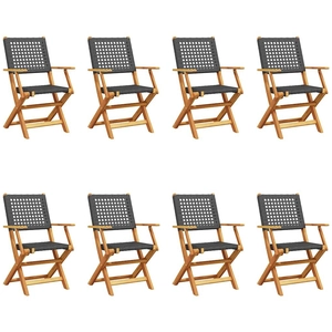 vidaXL Chaises de jardin pliantes lot de 8 noir poly rotin bois massif pas cher
