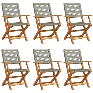 vidaXL Chaises de jardin pliantes lot de 6 gris poly rotin bois massif pas cher