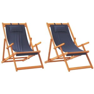 vidaXL Chaises de plage pliables lot de 2 bleu tissu pas cher