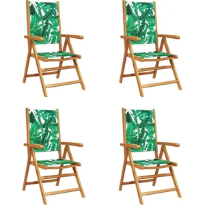 vidaXL Chaises inclinables de jardin lot de 4 vert tissu bois massif pas cher