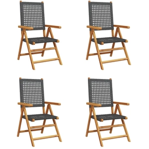 vidaXL Chaises inclinables de jardin lot de 4 noir rotin bois massif pas cher