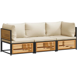 vidaXL Salon de jardin avec coussins 3 pcs bois massif d'acacia pas cher
