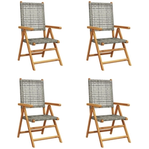 vidaXL Chaises inclinables de jardin lot de 4 gris rotin bois massif pas cher