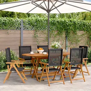 vidaXL Chaises inclinables de jardin lot de 6 noir rotin bois massif pas cher