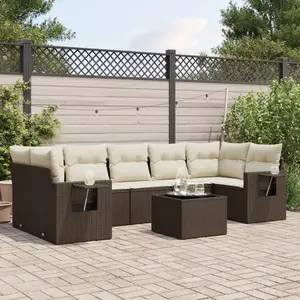 vidaXL - 8-delige - Loungeset - met - kussens - poly - rattan - bruin pas cher