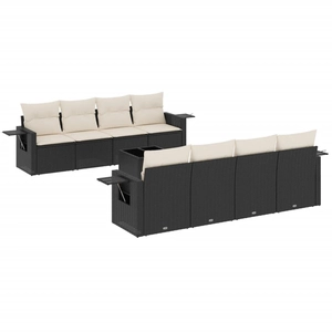 vidaXL Salon de jardin 9 pcs avec coussins noir résine tressée pas cher