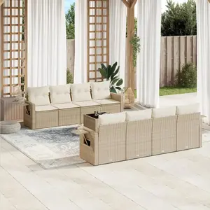 vidaXL Salon de jardin avec coussins 9 pcs beige résine tressée pas cher
