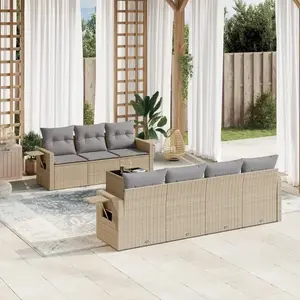 vidaXL Salon de jardin avec coussins 8 pcs beige résine tressée pas cher