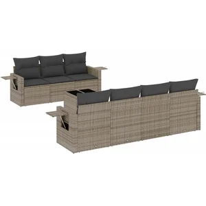 vidaXL Salon de jardin 8 pcs avec coussins gris résine tressée pas cher