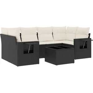 vidaXL Salon de jardin 7 pcs avec coussins noir résine tressée pas cher