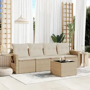 vidaXL Salon de jardin avec coussins 5 pcs beige résine tressée pas cher