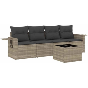 vidaXL Salon de jardin 5 pcs avec coussins gris clair résine tressée pas cher