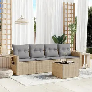 vidaXL Salon de jardin avec coussins 5 pcs beige résine tressée pas cher