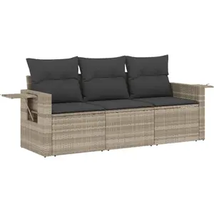 vidaXL Salon de jardin avec coussins 3 pcs gris clair résine tressée pas cher