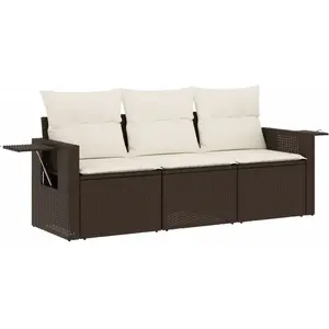 vidaXL Salon de jardin avec coussins 3 pcs marron résine tressée pas cher