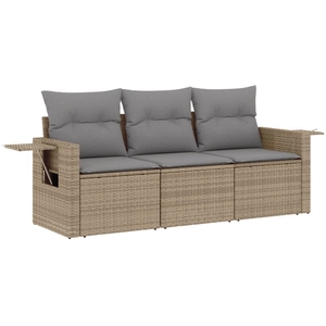 vidaXL Salon de jardin avec coussins 3 pcs beige résine tressée pas cher