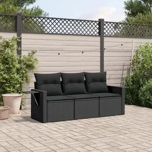 vidaXL Salon de jardin 3 pcs avec coussins noir résine tressée pas cher