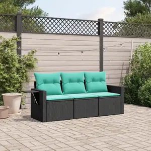 vidaXL Vidaxl Salon De Jardin 3 Pcs Avec Coussins Noir Résine Tressée pas cher