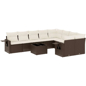 vidaXL Salon de jardin avec coussins 9 pcs marron résine tressée pas cher