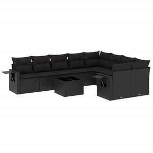 vidaXL Salon de jardin 10 pcs avec coussins noir résine tressée pas cher