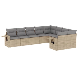 vidaXL Salon de jardin avec coussins 9 pcs beige résine tressée pas cher