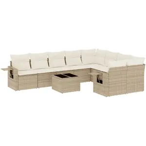 vidaXL Salon de jardin avec coussins 10 pcs beige résine tressée pas cher